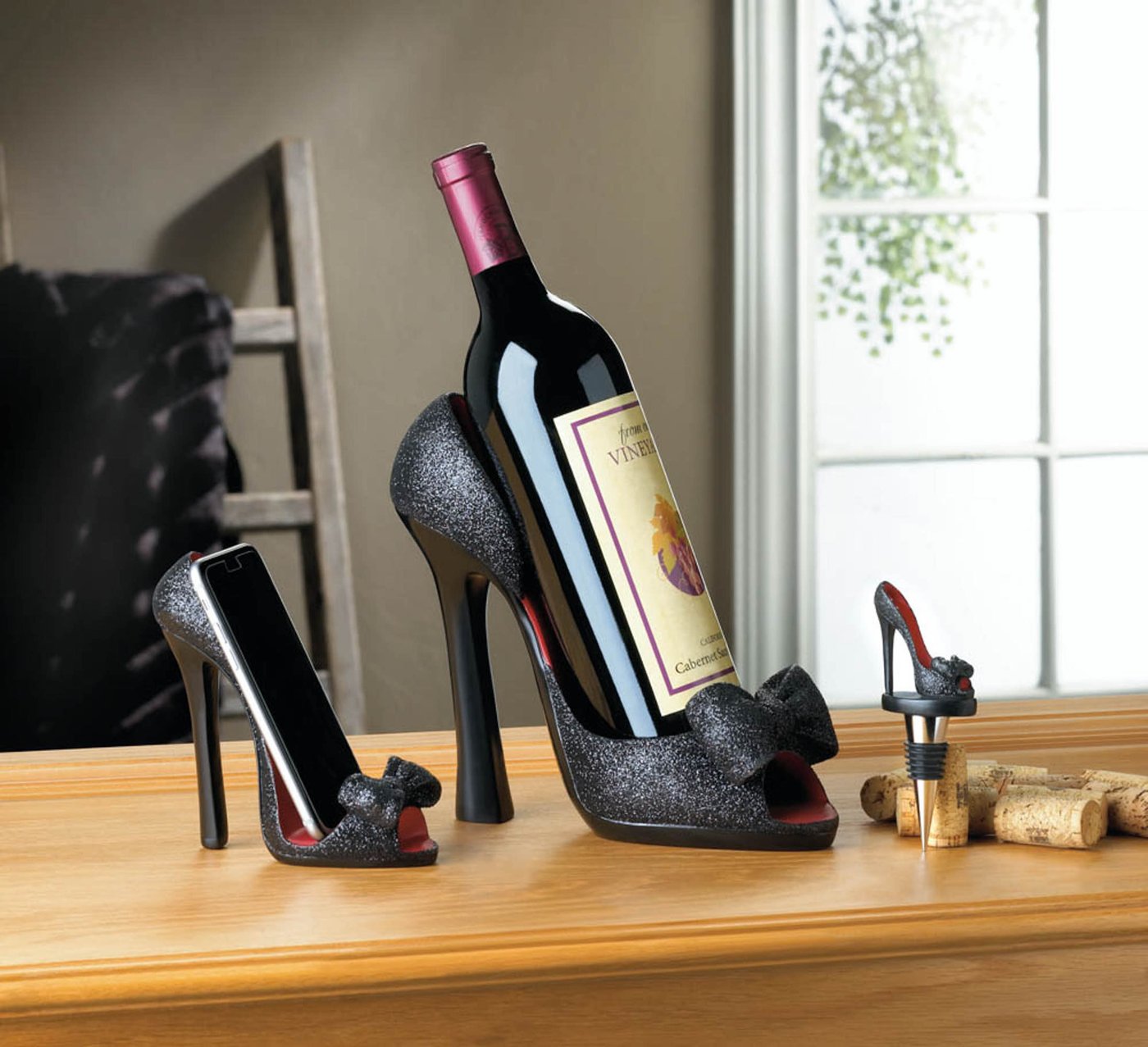 Black Bow Shoe Phone Holder