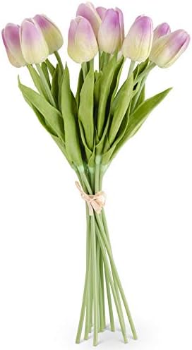 13.5 Inch Green/Purple Real Touch Mini Tulip Bundle (12 Stems)