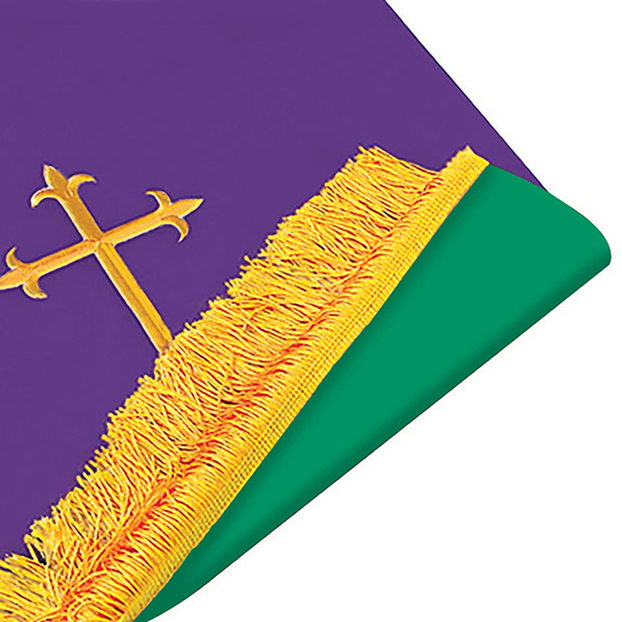 Reversible Fleur-de-Lis Cross Flower Stand Cover - Hunter Green/Purple