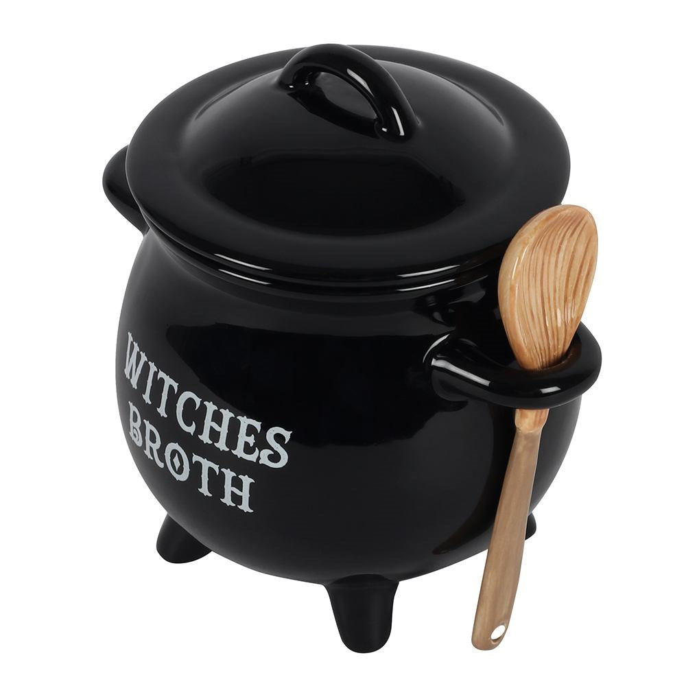 Witches Cauldron Bowl W/ Broom Spoon