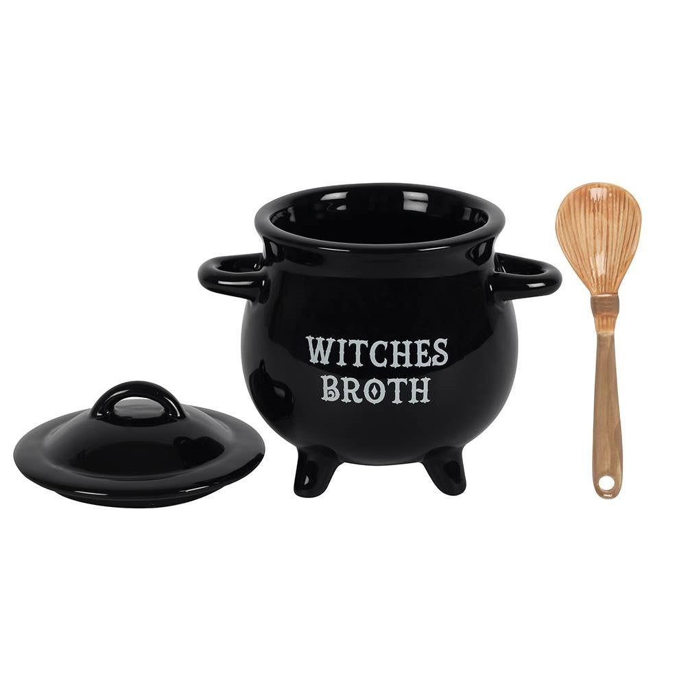 Witches Cauldron Bowl W/ Broom Spoon