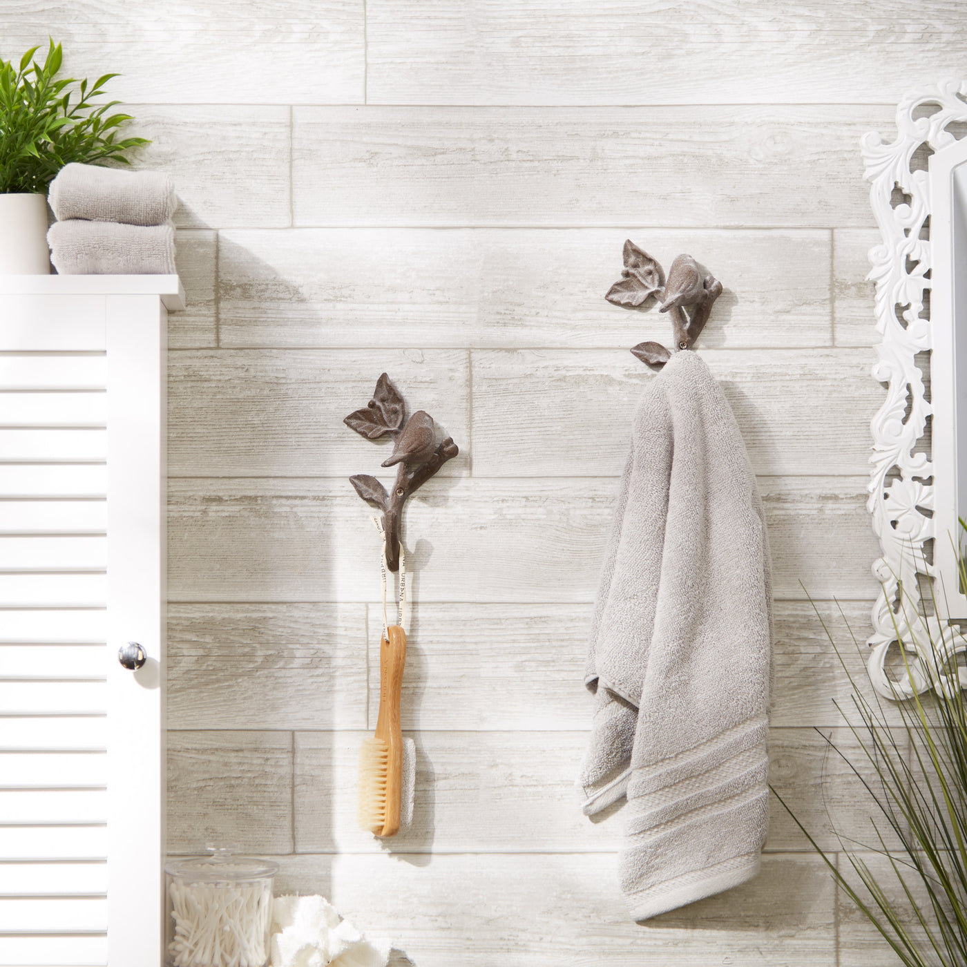 Bird With Leaves Wall Hook Set/2