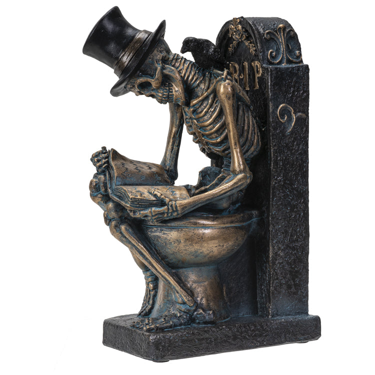 Skeleton Reading on Toilet figurine