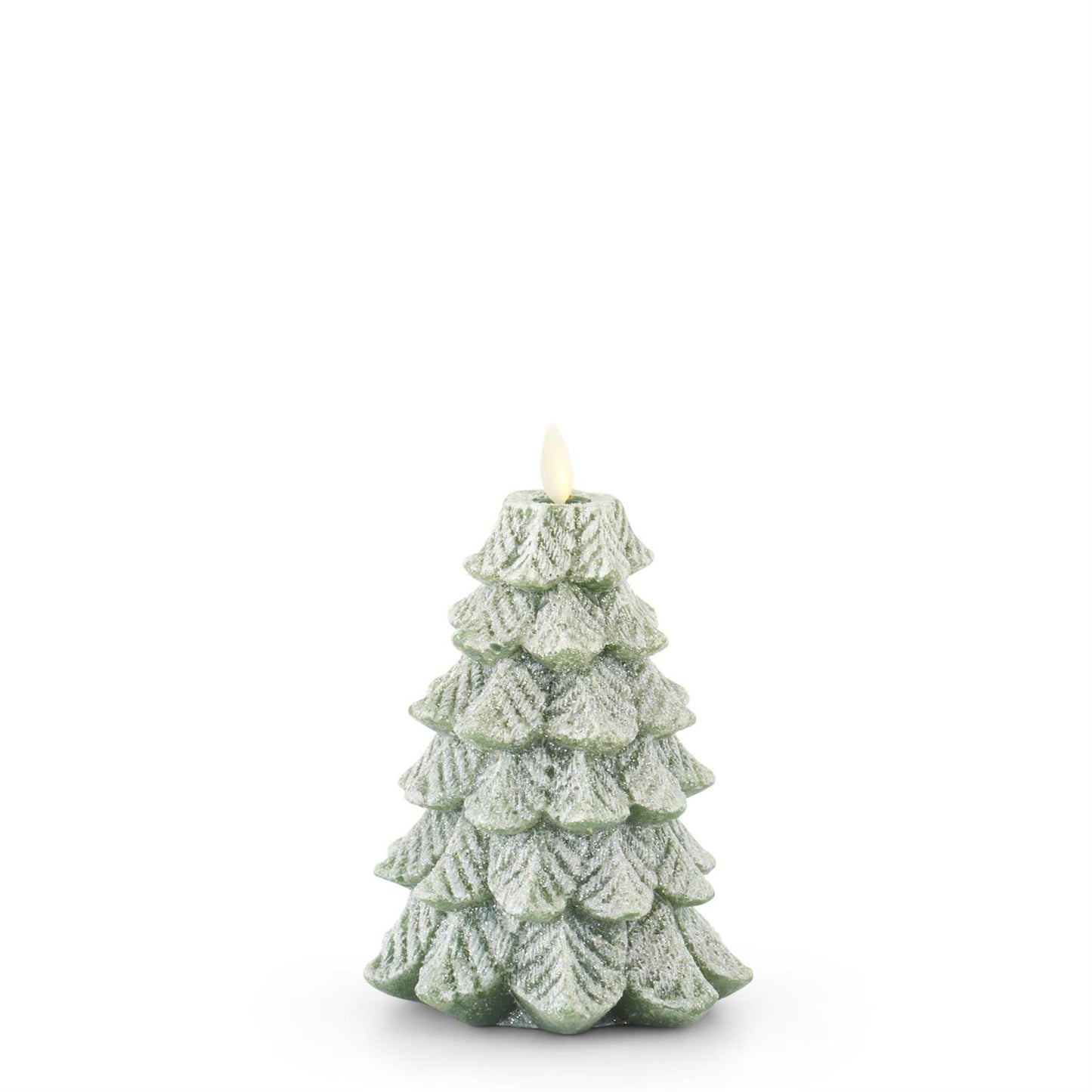 4.75 x 6.5 Inch Green Wax Snowy Tree Luminara Indoor Candle
