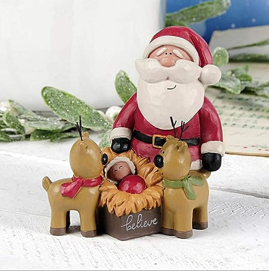 Santa With Baby Jesus And Reindeer