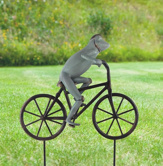 Frog on Bicycle Garden Sculpture