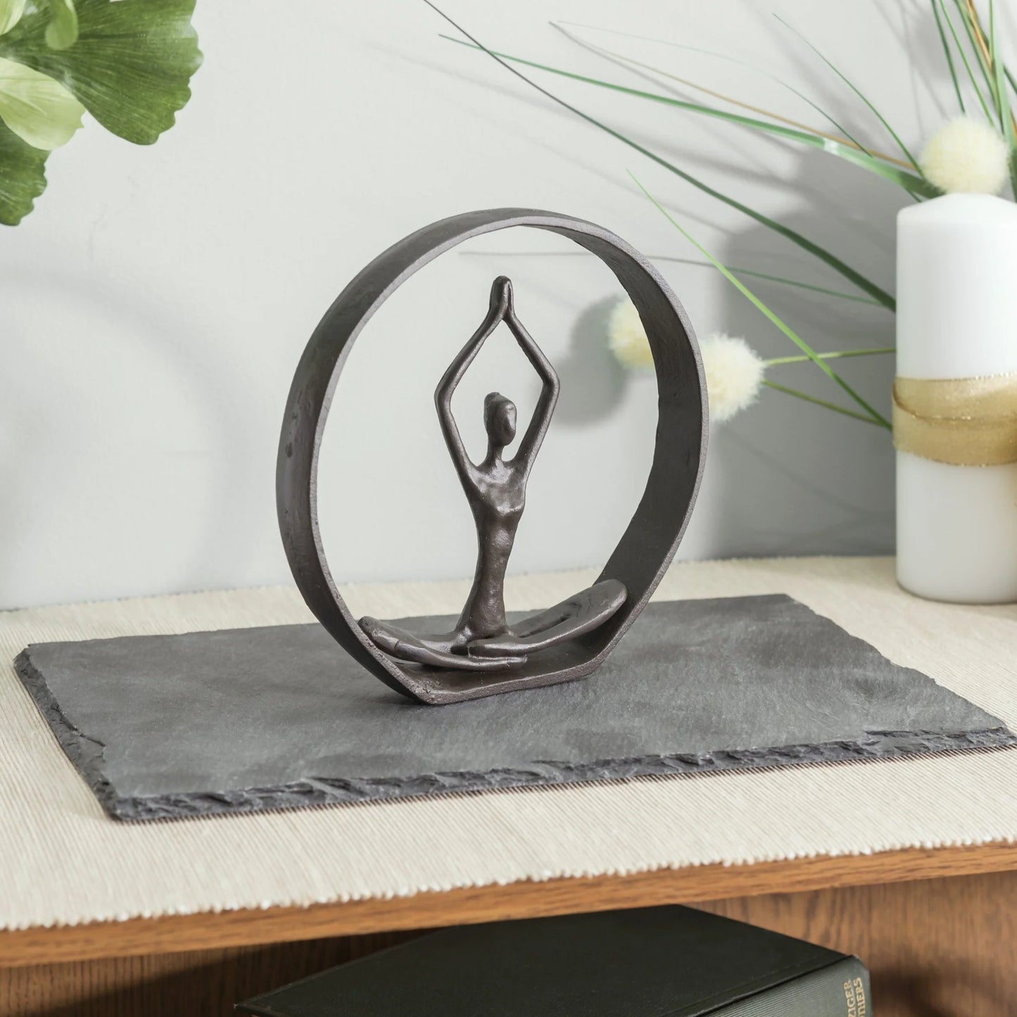 Yoga Easy Pose with Namaste Spiritual Prayer Hands Encircled Iron Sculpture