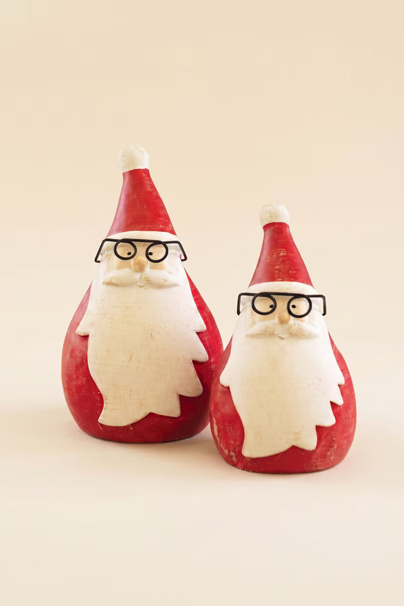 Set of 2 Cement Santas with Glasses