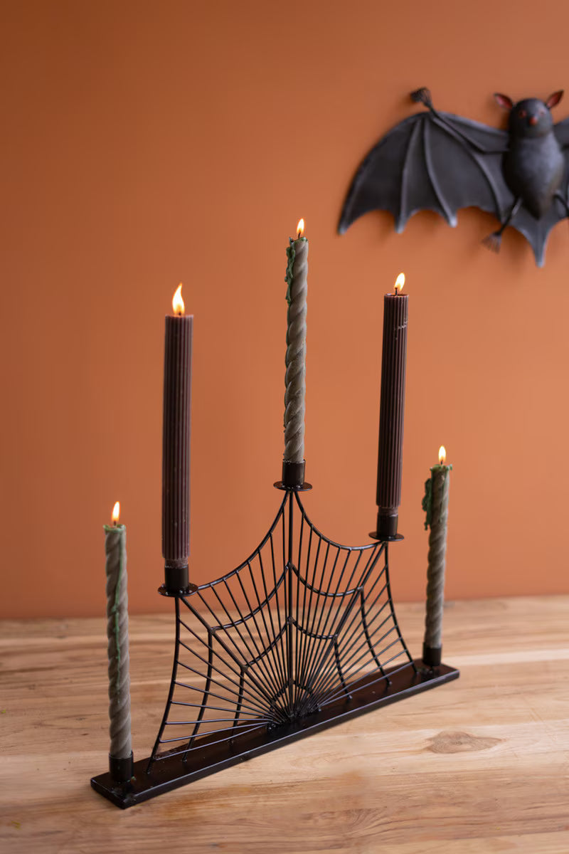 Wire Halloween Spider Web Candelabra