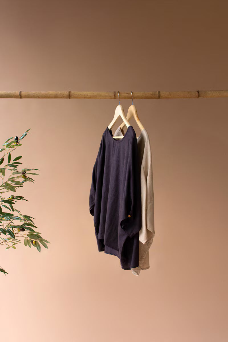 Short-Sleeve Blouse with Button Detail on Sleeves Oatmeal