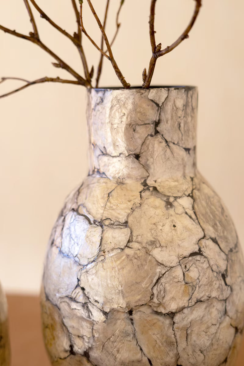 Narrow Spun Bamboo Vases with Capiz Shell Detail