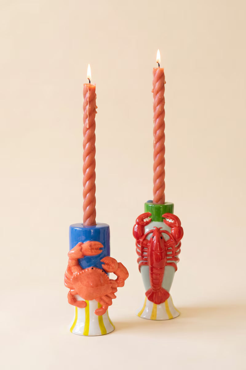 Set of 2 Ceramic Lobster and Crab Candle Holders