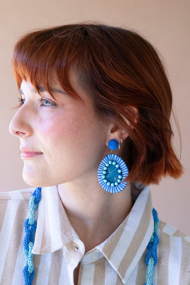 Blueberry Raffia and Bead Earrings