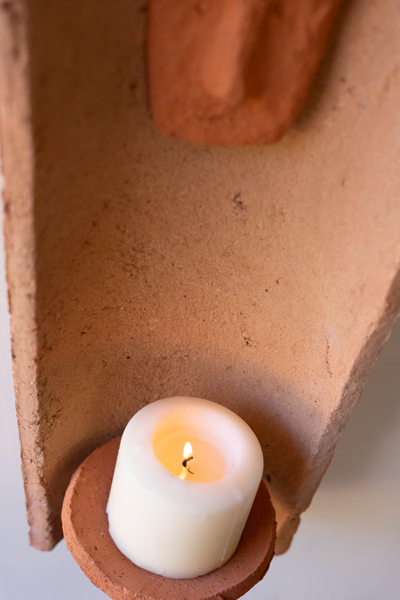 Clay Roofing Tile Candle Holder with Face