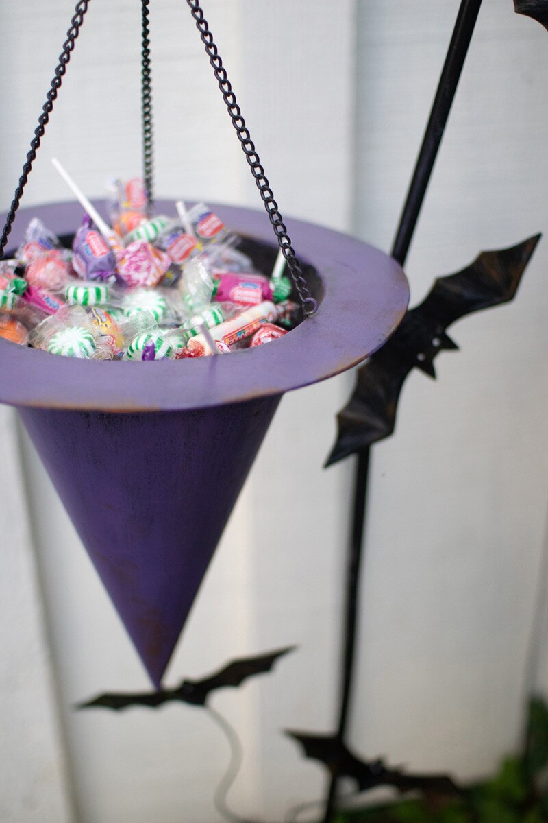 Painted Metal Halloween Witch Hat Candy Holder