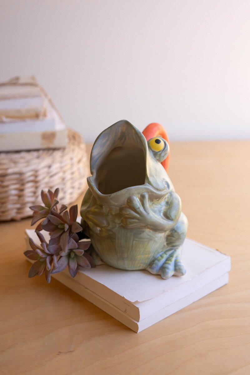 Ceramic Frog Pitcher Vase
