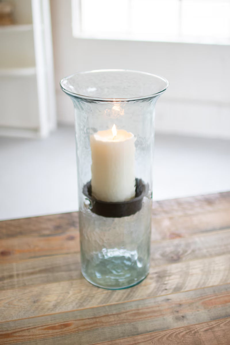 Large Mini Glass Candle Cylinders with Rustic Insert