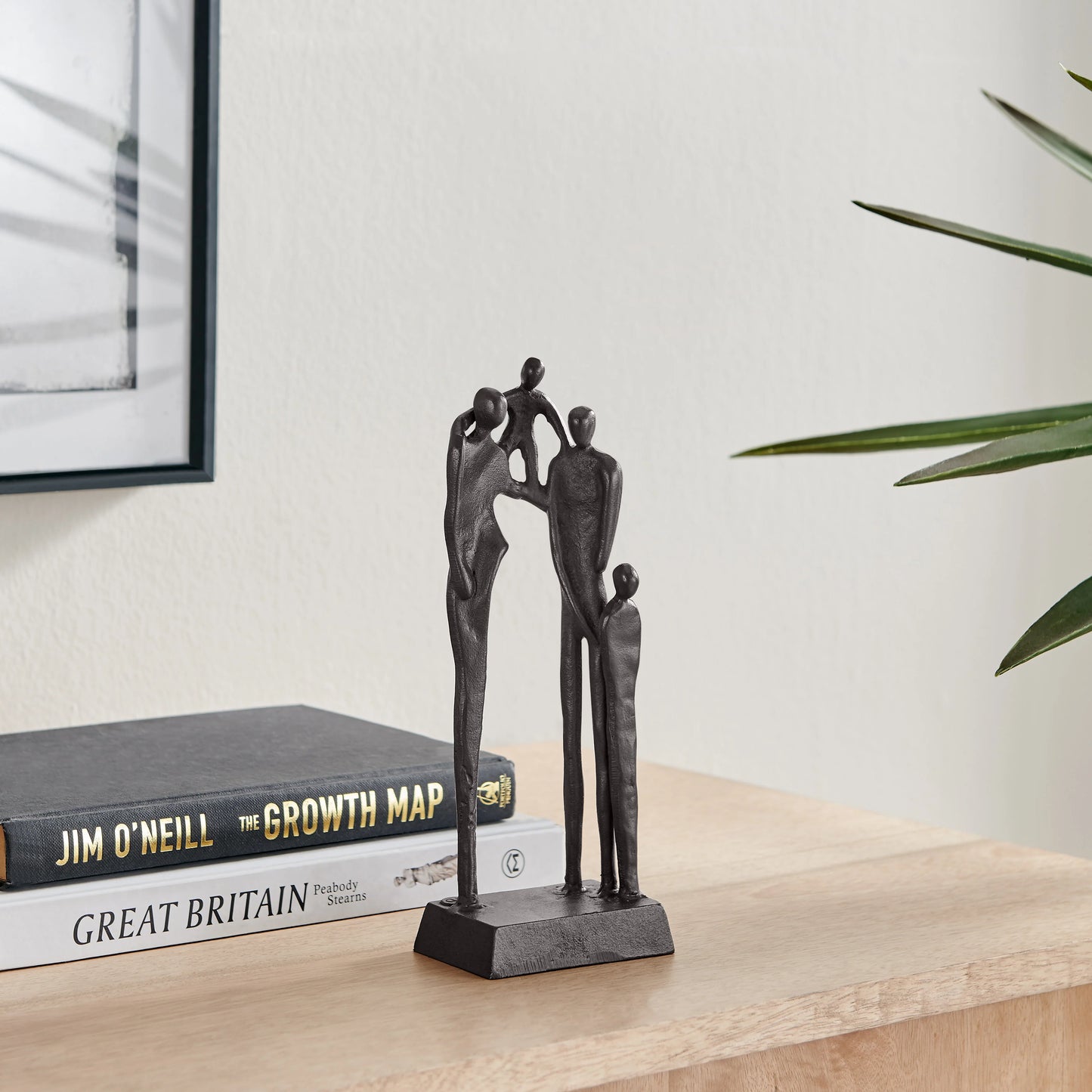 Brown Cast Iron Abstract Family of Four Together Sculpture - Tabletop Figurine For Desks, Accent Tables, or Shelves