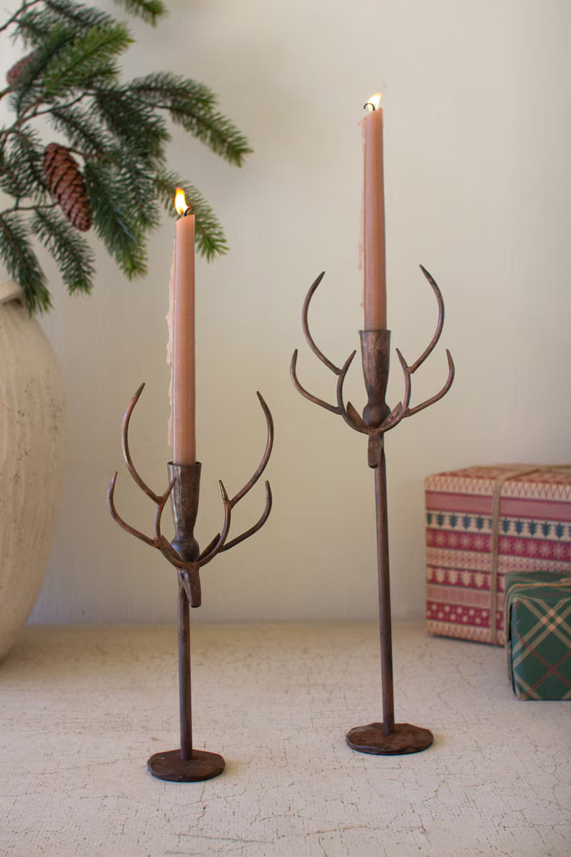 Set of 2 Forged Rustic Iron Deer Candle Holders