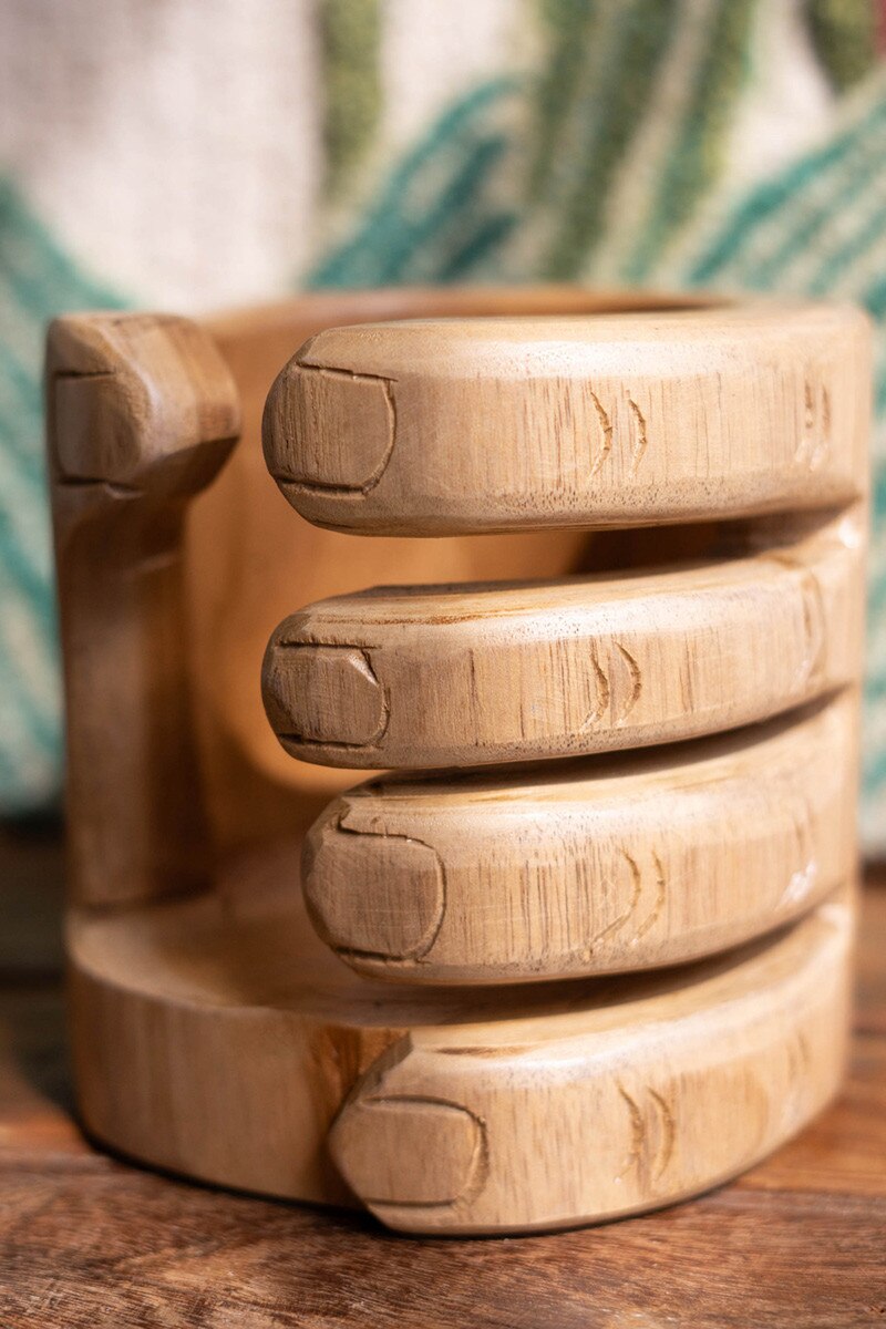 Carved Teakwood Hand Wine Bottle Holder