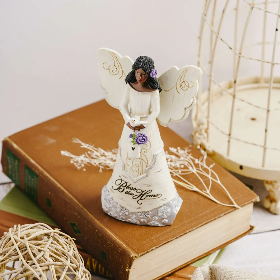 Bless this Home 6" EBN Angel Holding Bird House