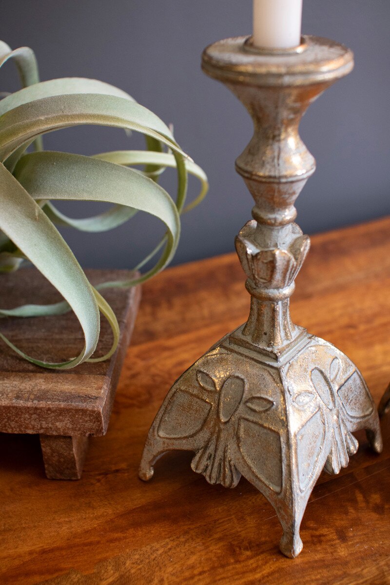 Set of 2 Resin Antique Brass Taper Candle Stands