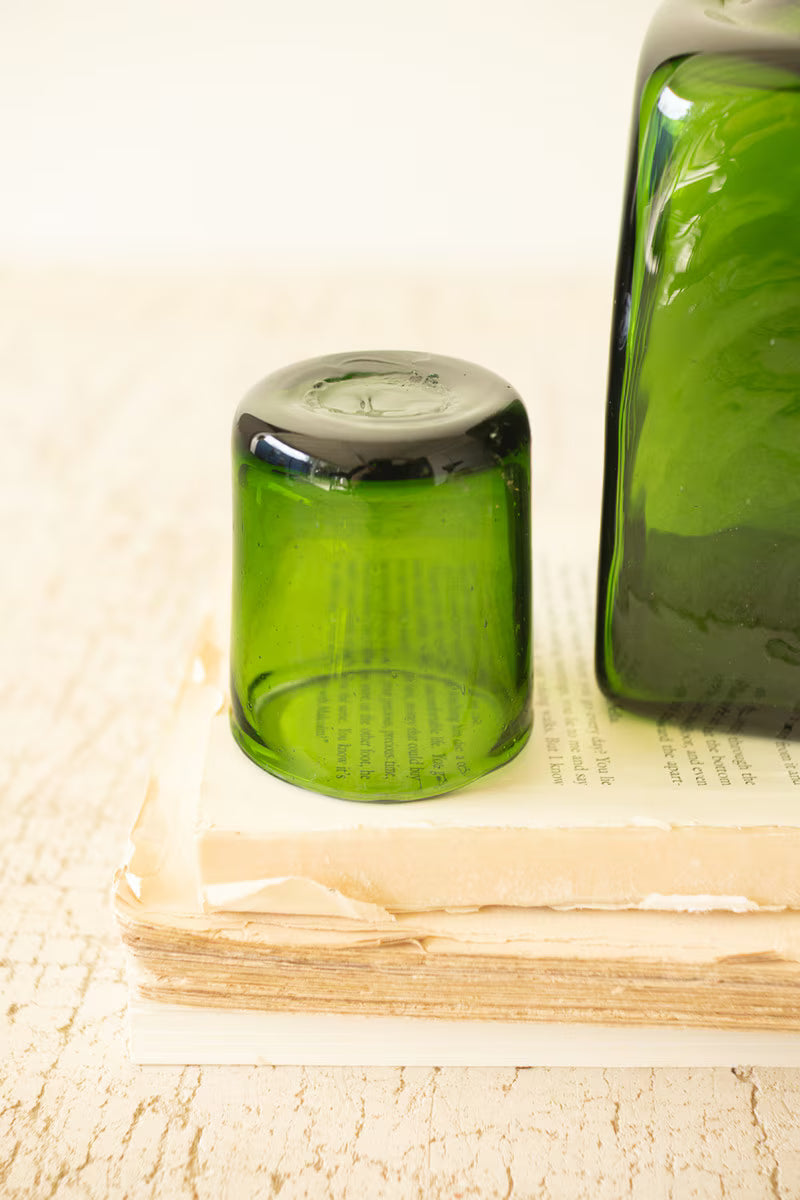 Green Recycled Glass Bedside Water Carafe and Drinking Glass