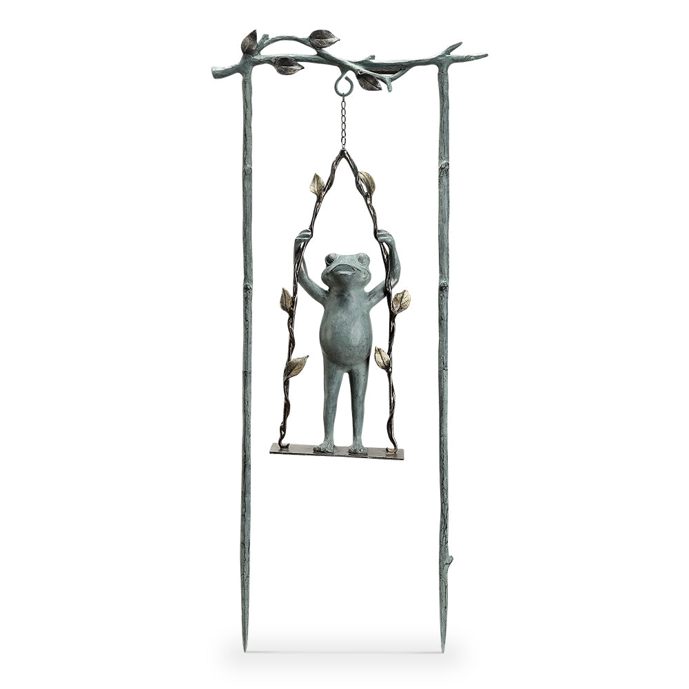 Daredevil Frog On Swing Garden Stake