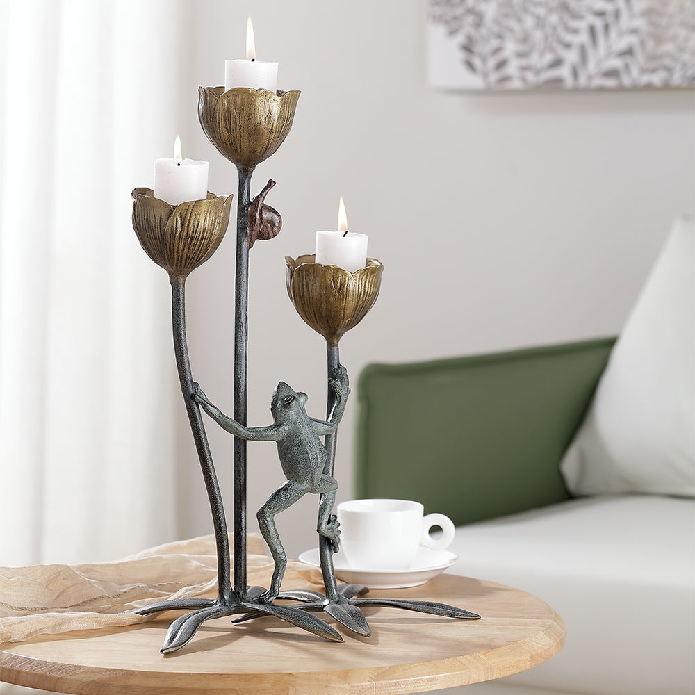 Frog And Flower Trio Candleholder