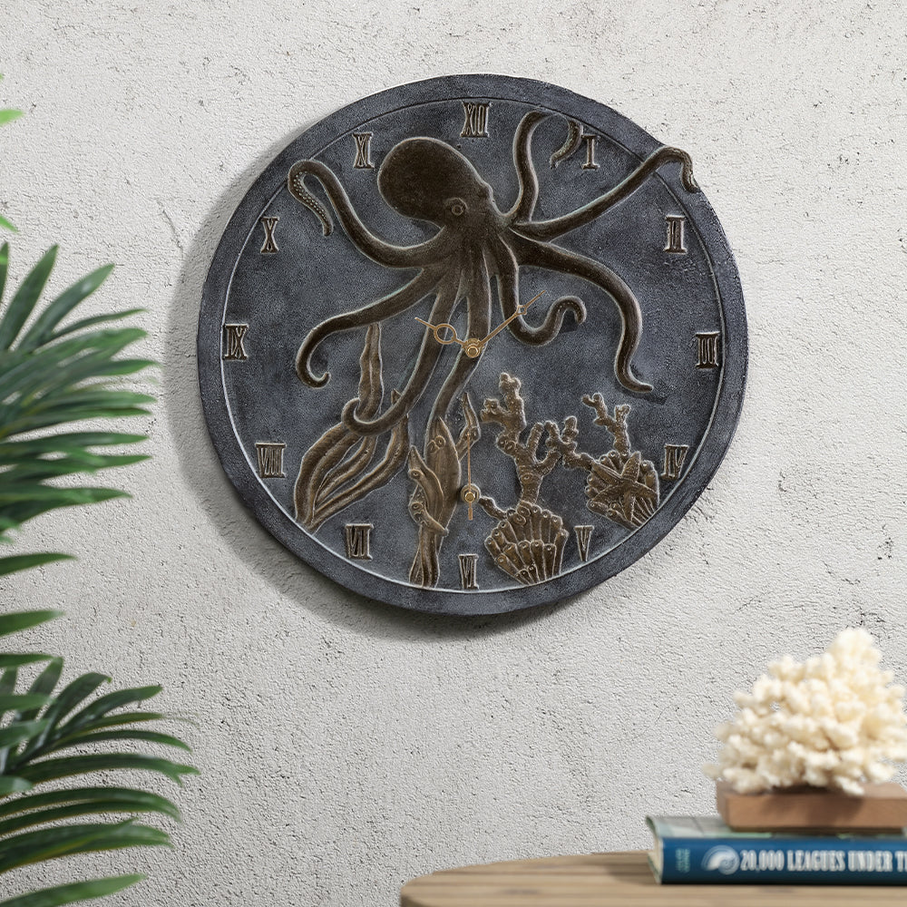 Octopus Wall Mounted Garden Clock & Thermometer