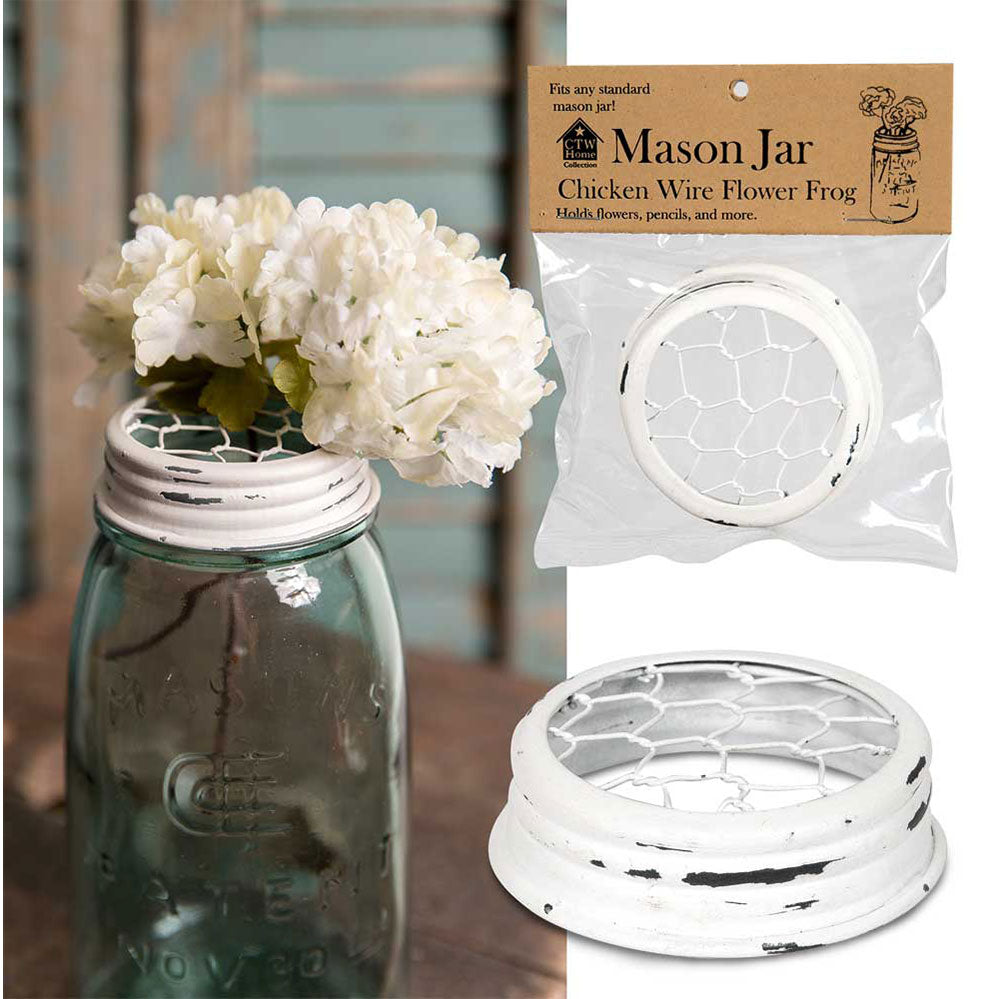 Mason Jar Chicken Wire Flower Frog Lid - White