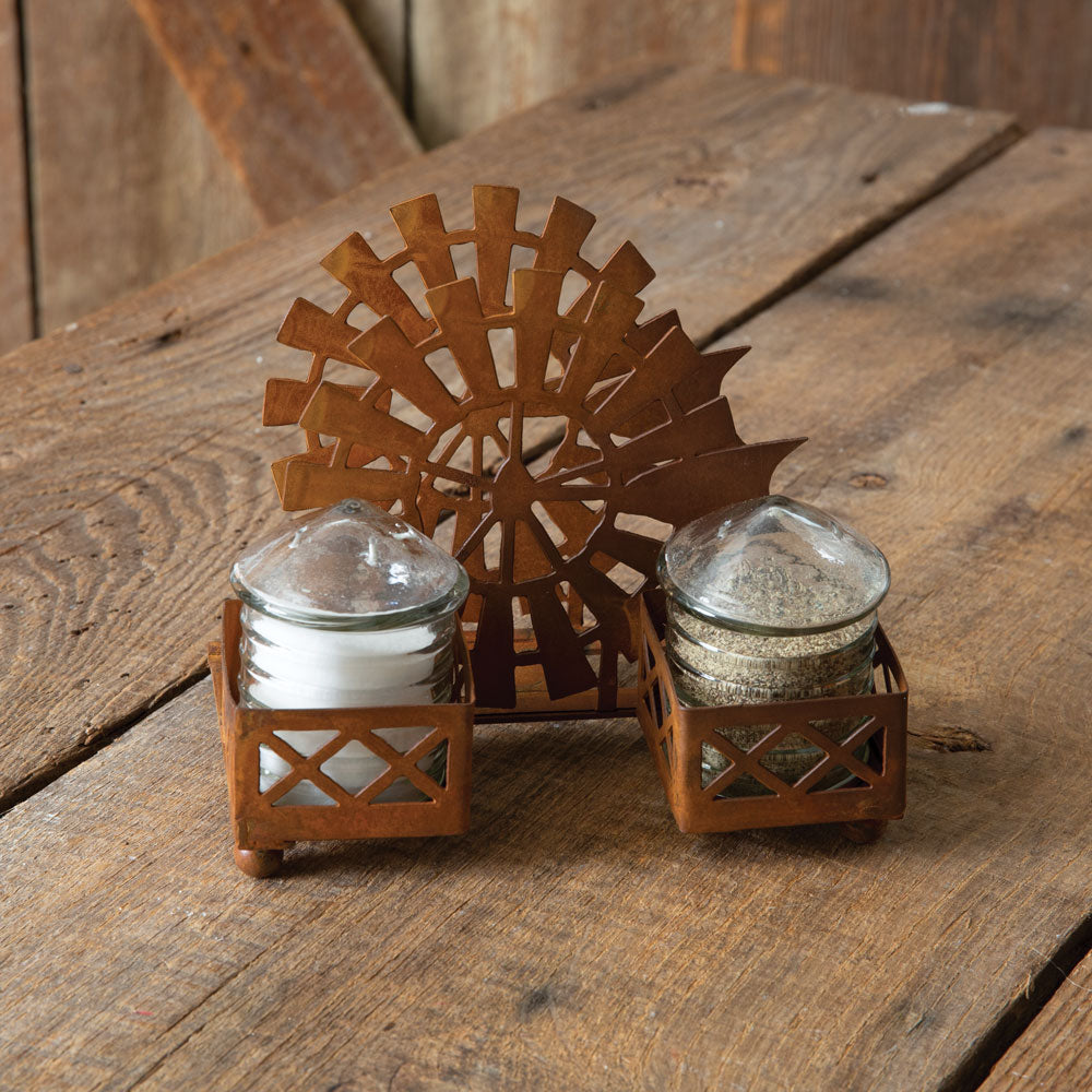 Windmill & Silo Salt Pepper and Napkin Caddy