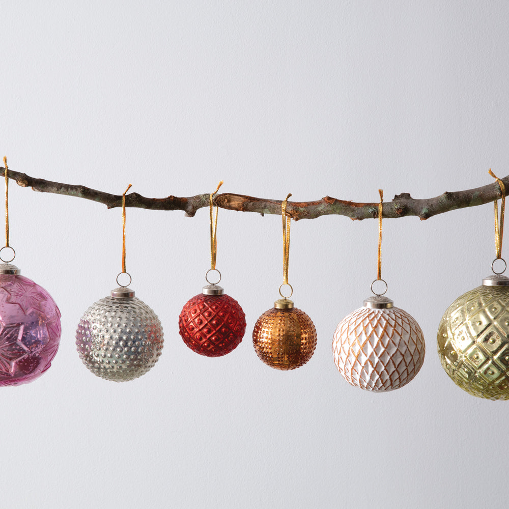 Diamond Patterned Mercury Glass Ornament - Red