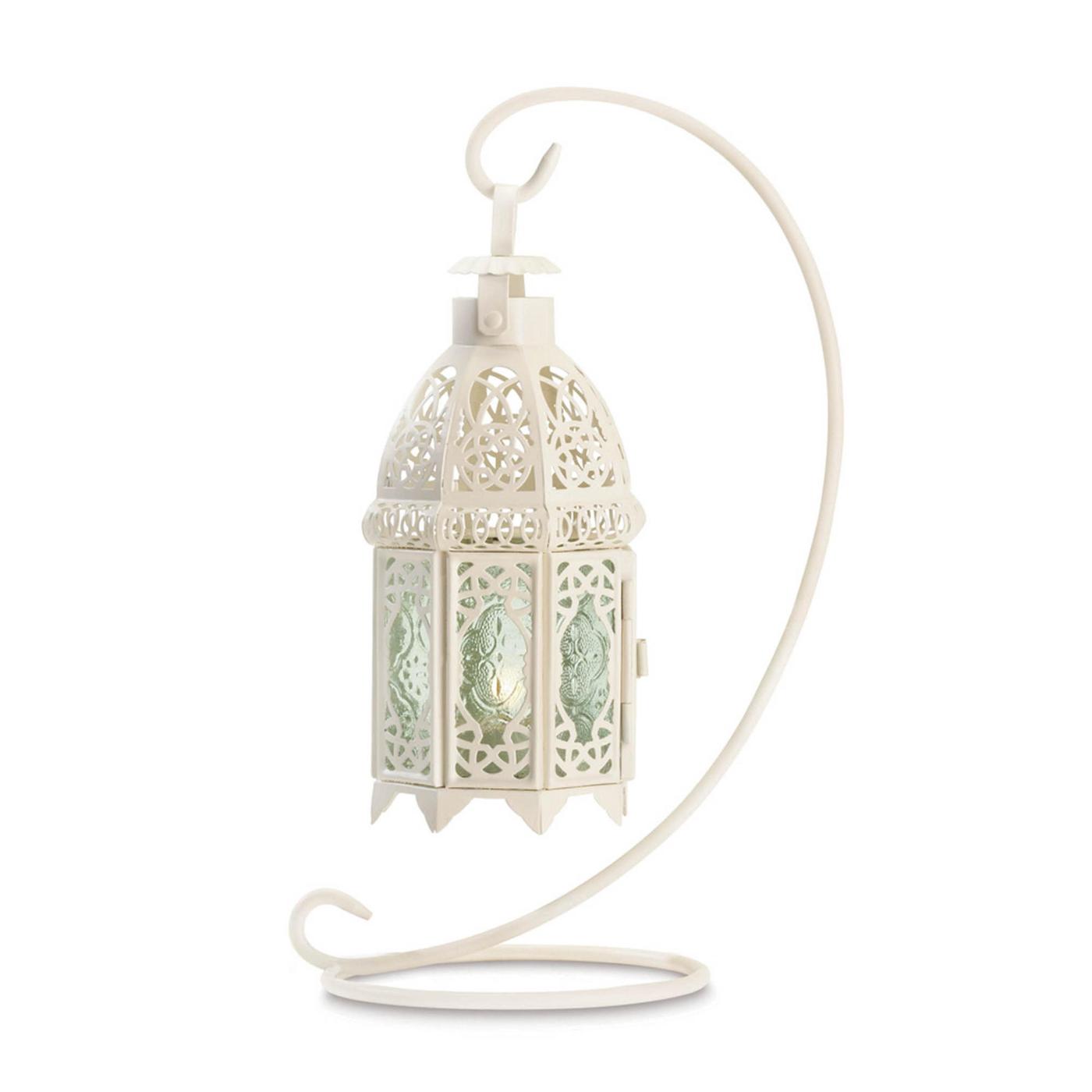 White Fancy Candle Lantern With Stand