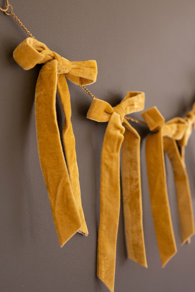 Gold Velvet Bow Garland on a Metal Chain