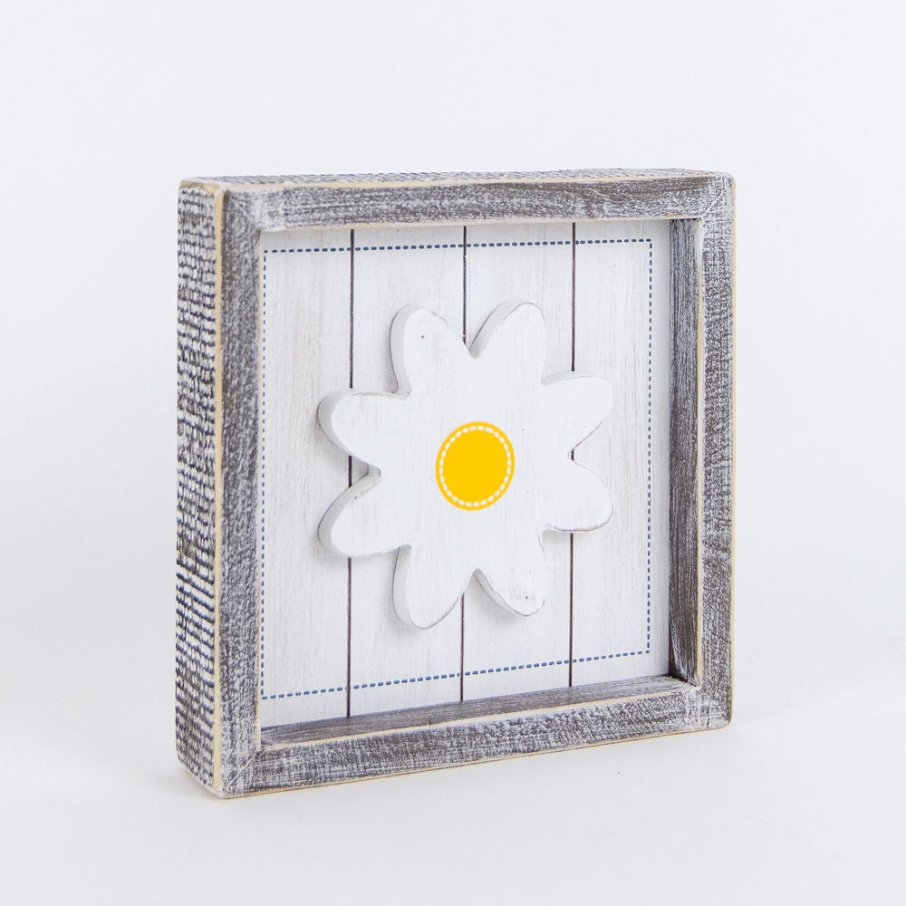 7x7x1.5 Wood Shiplap Sign (DAISY) White, Blue, Yellow