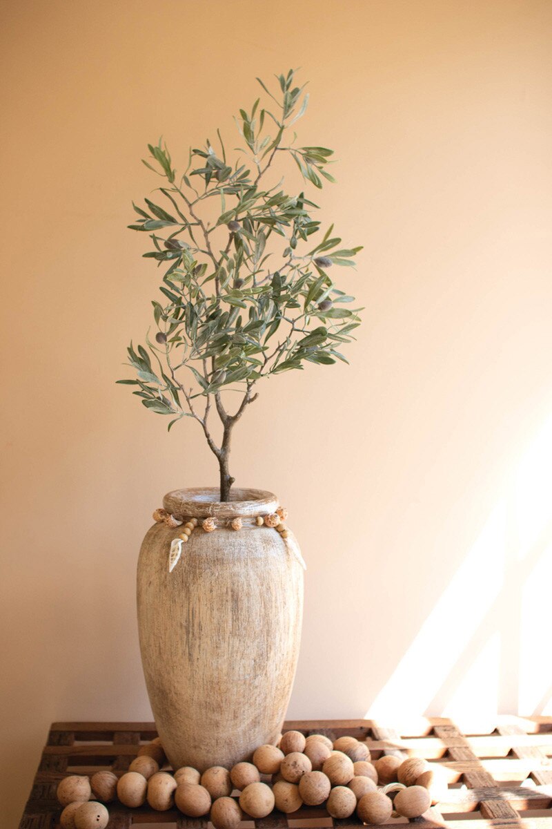 Carved Wood Vase with Shell Detail