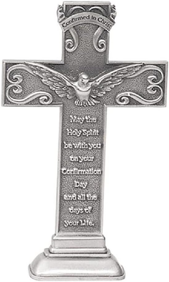 Confirmation Cross Pewter Standing with Holy Spirit Dove 5.50"