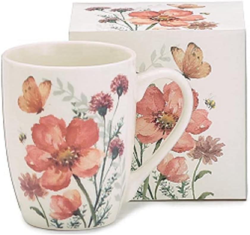 Mauve Wildflower And Butterfly Mug