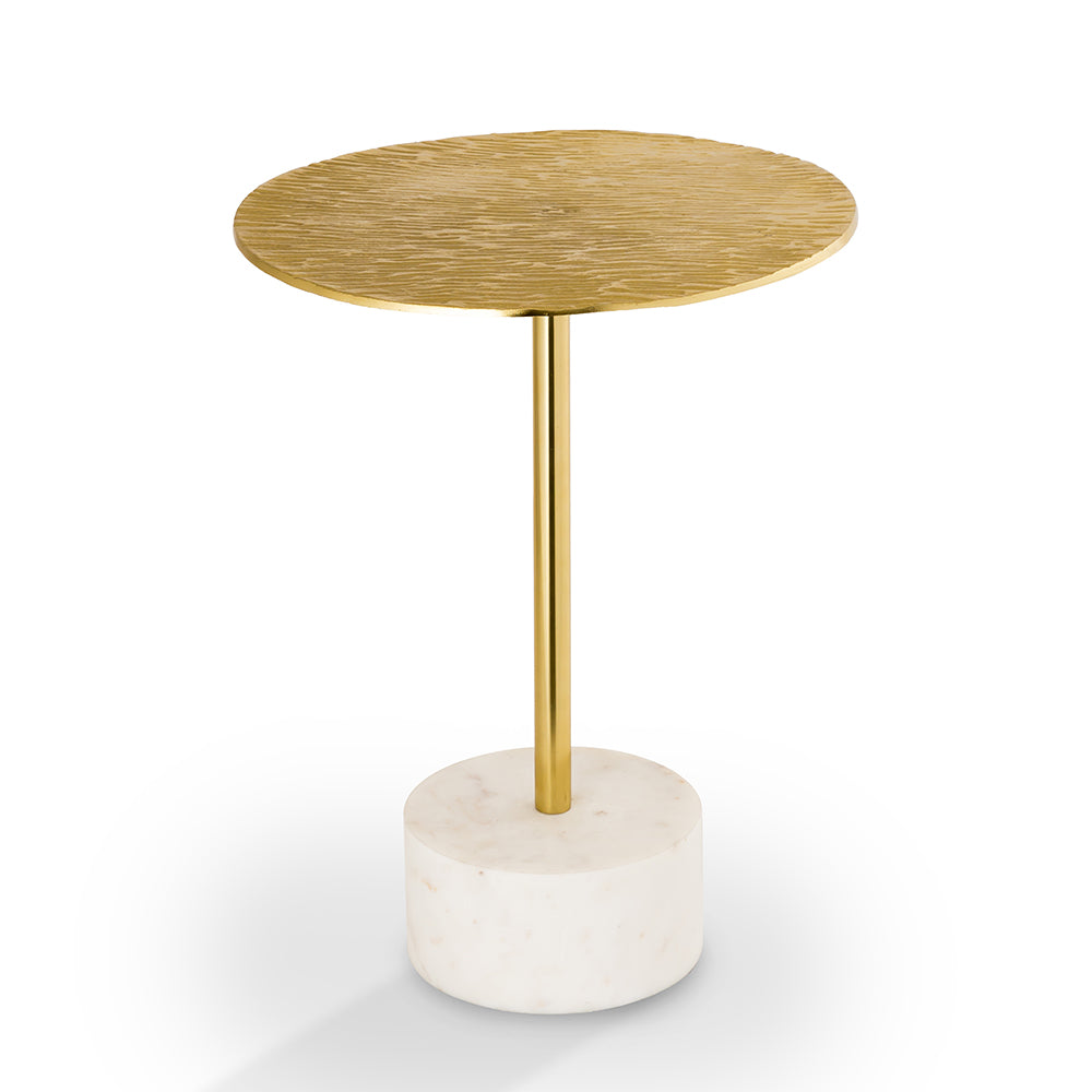 Golden Finish End Table With Marble Base