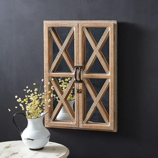 Window Shutter Mirror with Distressed Wood Frame