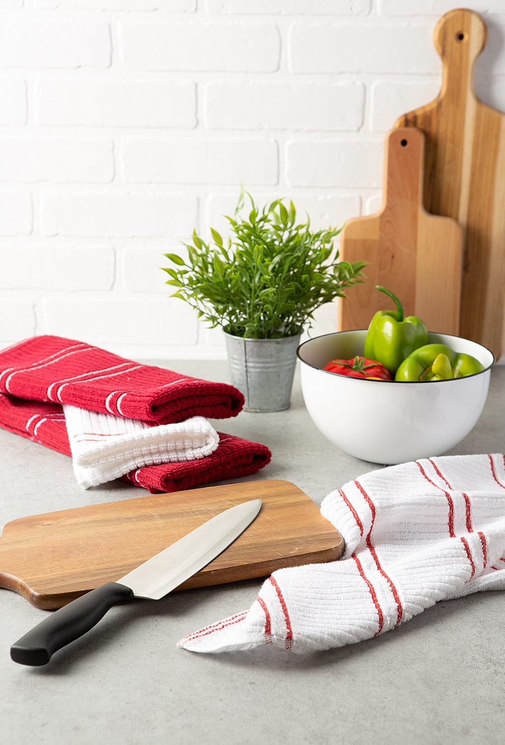 Ribbed Terry Kitchen Basics Collection Dish Towels, Red