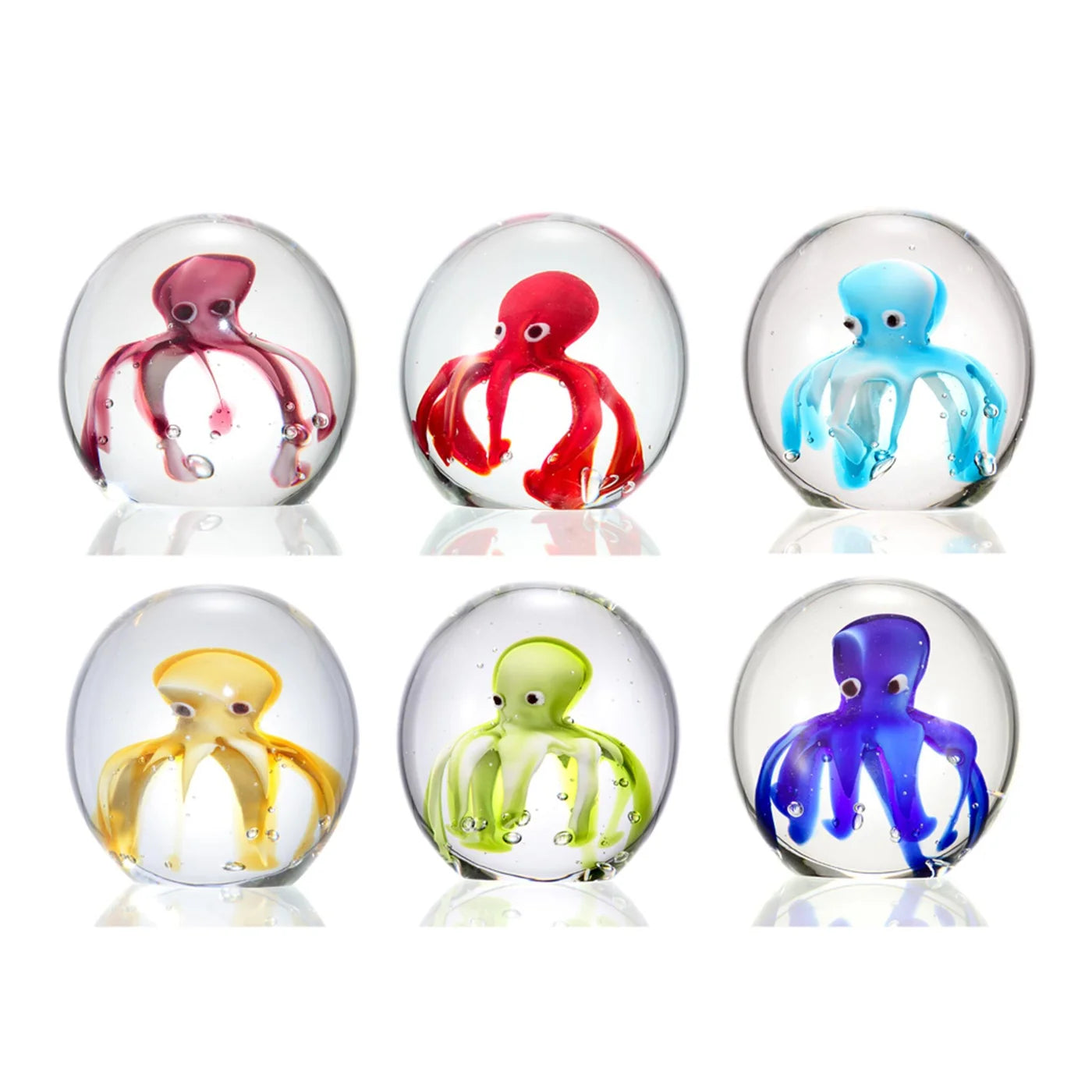 Art Glass Octopus Mini Paperweights Set of 6
