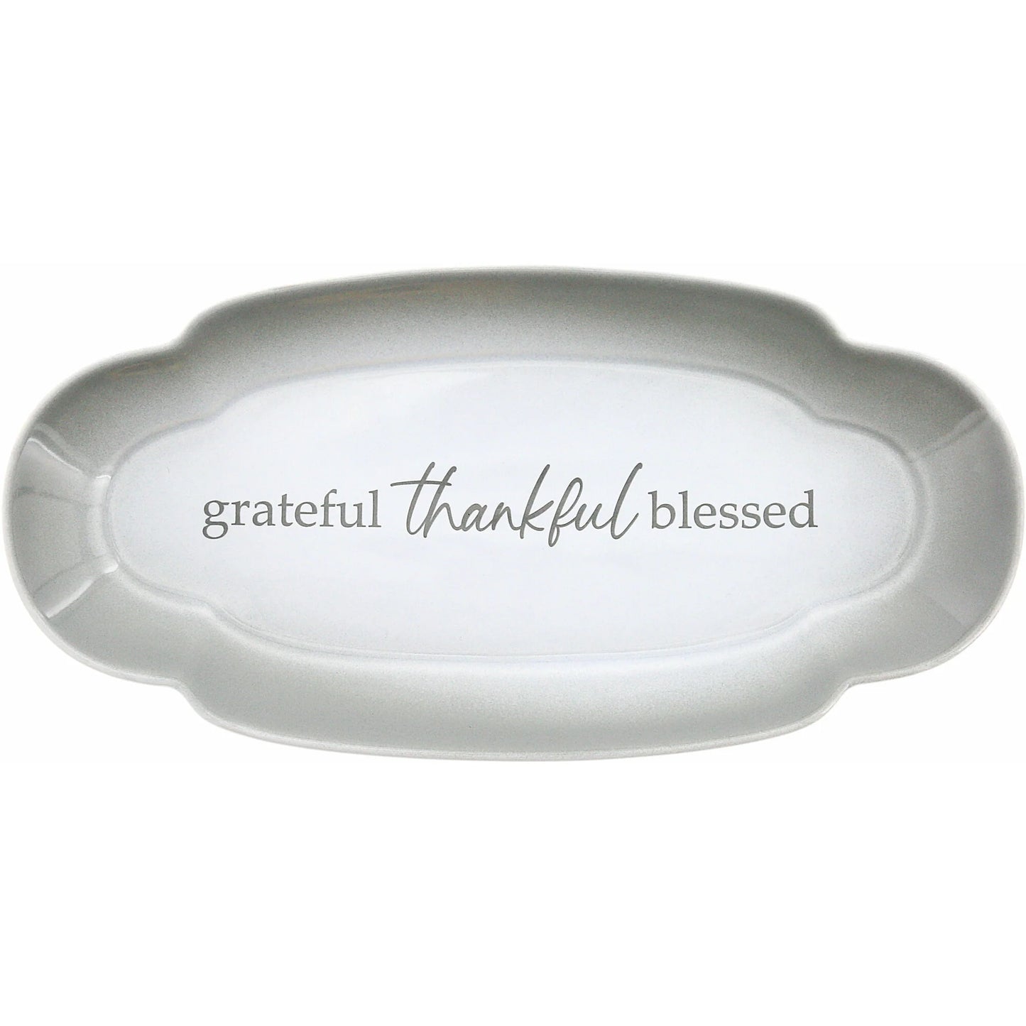 Grateful Thankful Blessed Scalloped Ombre Serving Tray Dish