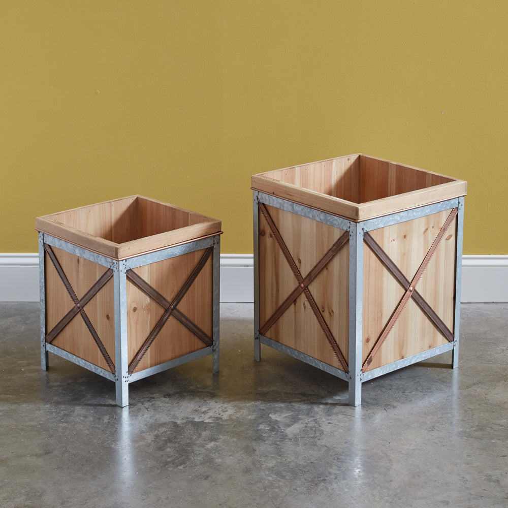 Set of Two Wood Planter Boxes