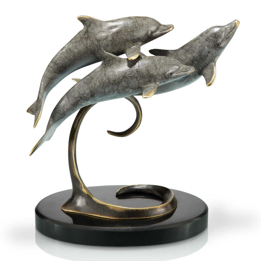 Triple Dolphins On Marble Base