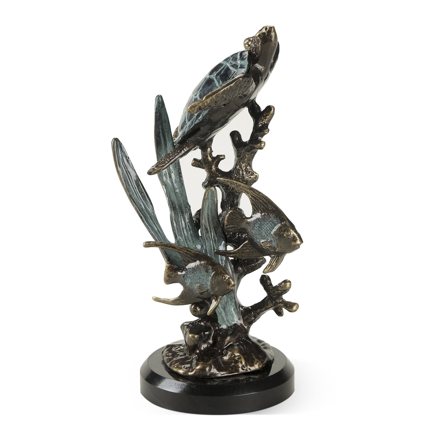 Cast Aluminum Single Sea Turtle With Fish