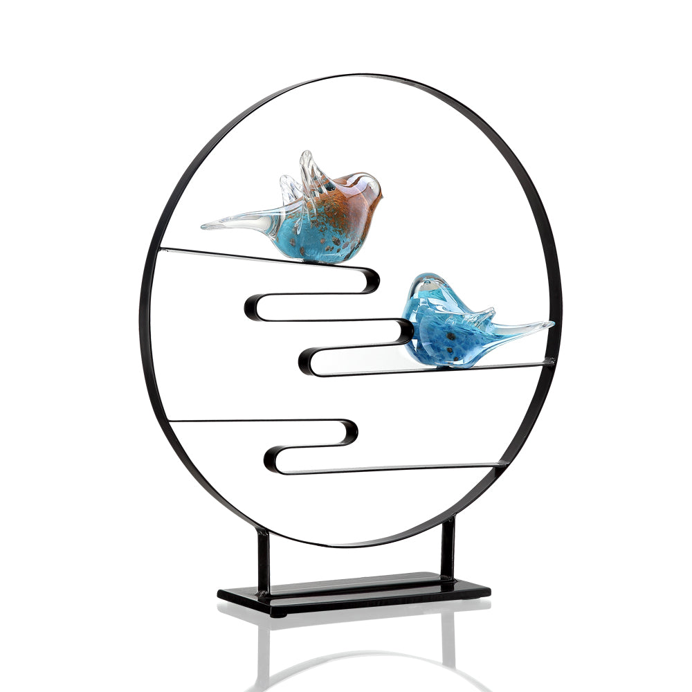 Art Glass Bird Pair Desk Decor