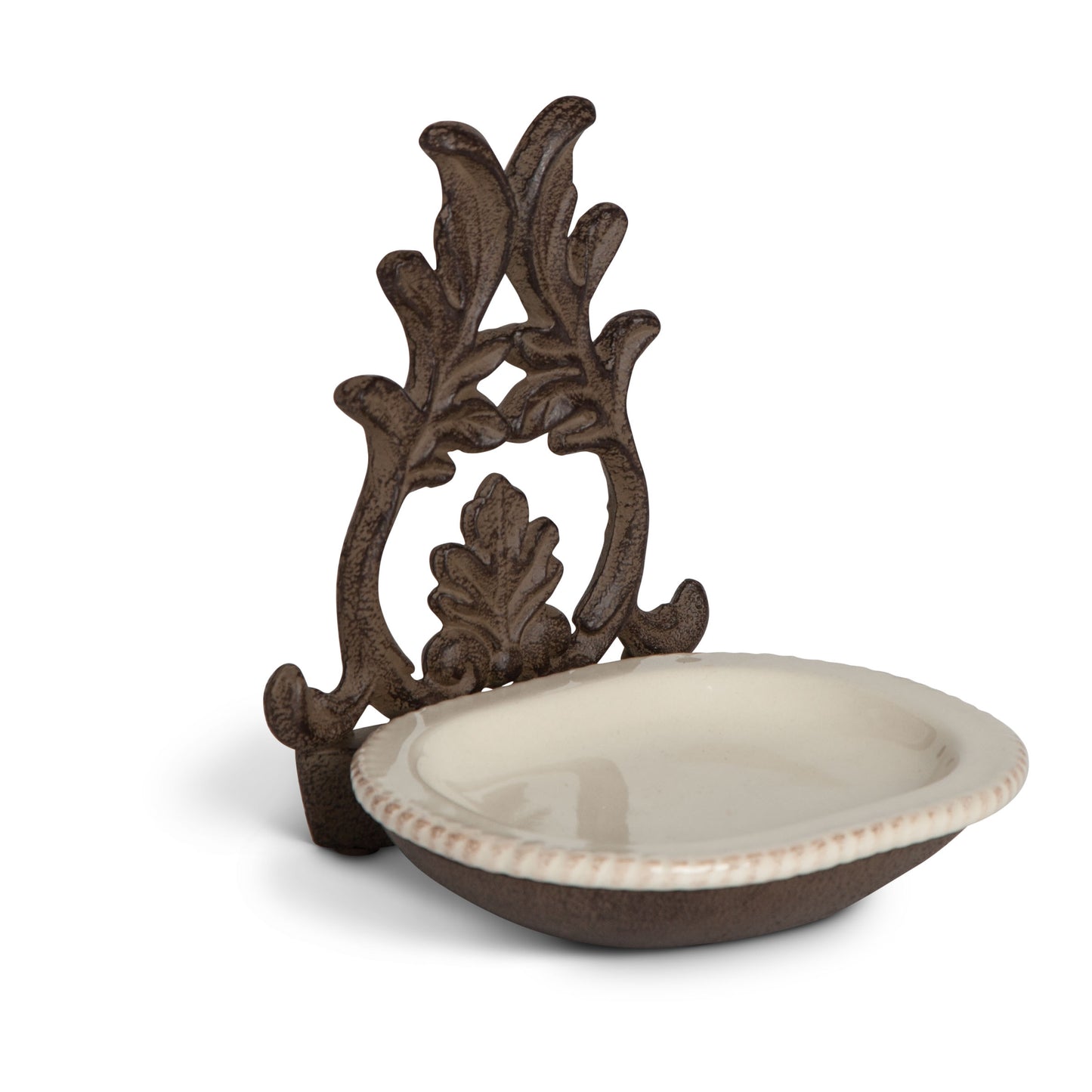 Brown Metal With Cream Ceramic Insert Spoon Rest
