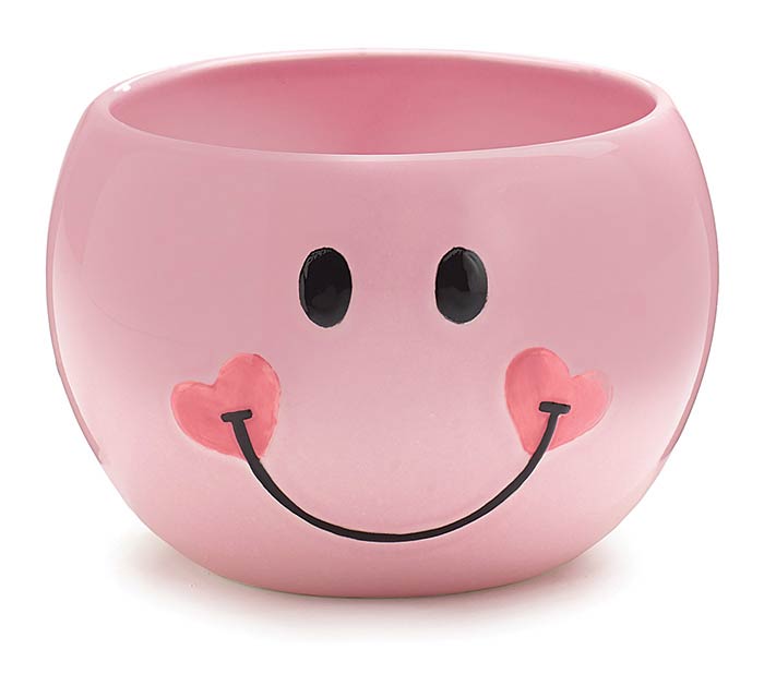 Pink Smiley Face Ceramic Planter
